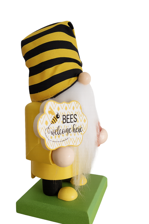 🐝ミツバチノーム 木製ハンドメイド人形|北欧風インテリア 置物 ギフト|Bee Gnome Wooden - 画像 (2)
