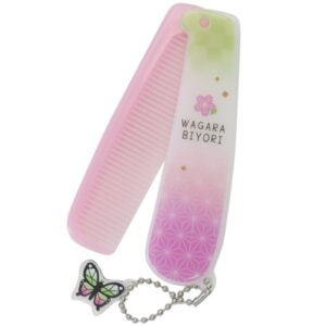 和柄びより ボールチェーン付き折りたたみコーム 水彩 いちまつ もも   1,000円以上ご購入の場合、送料無料