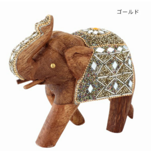 ビーズウッドエレファント ゴールド置物 飾り インテリア アンティーク ハンドメイド