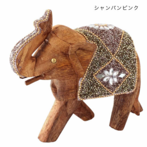 ビーズウッドエレファント シャンパンピンク置物 飾り インテリア アンティーク ハンドメイド
